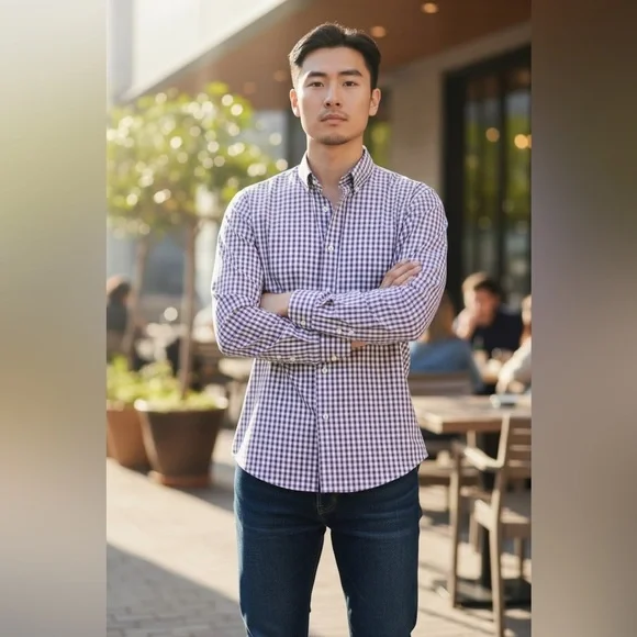 Lauren Ralph Lauren Purple Gingham Slim Fit Button Up Shirt - Picture 1 of 8